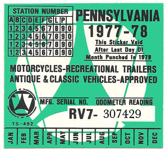 (image for) Pennsylvania 1977 cycle Inspection Sticker